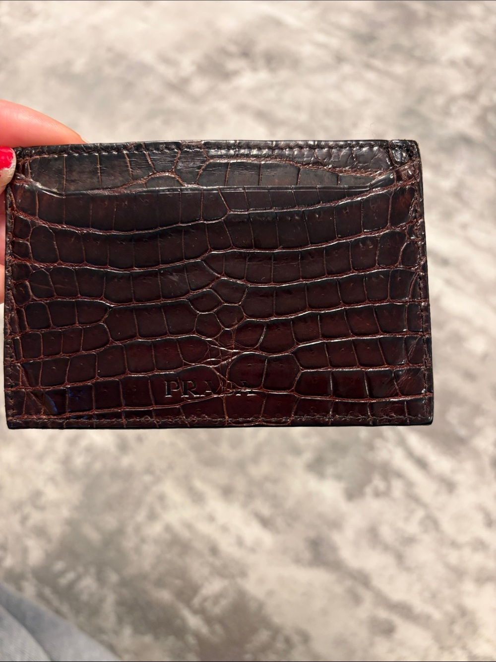 PRADA Brown Croc-Embossed Leather Card & Key Holder